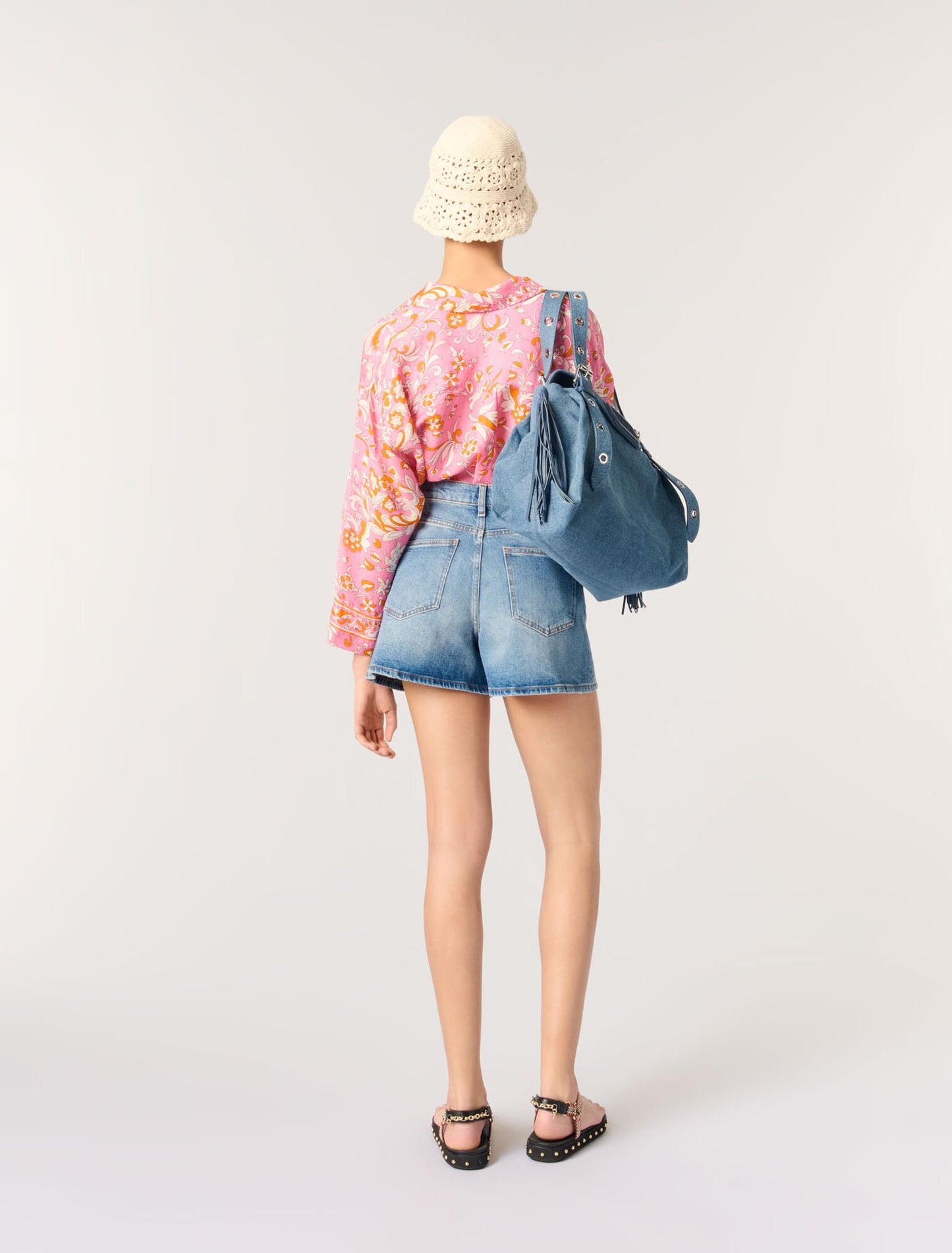 Blue-Denim shorts with braided trim