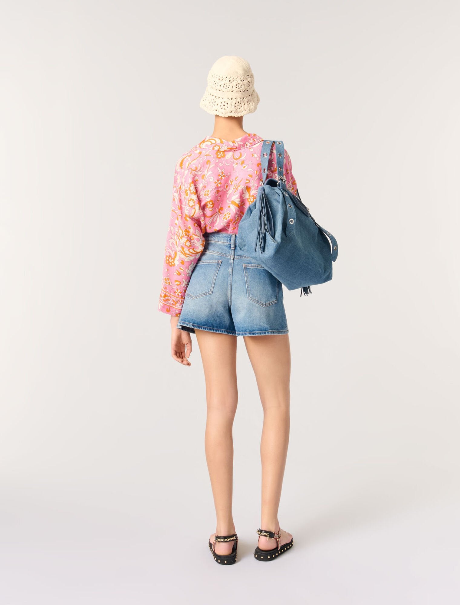 Blue-Denim shorts with braided trim