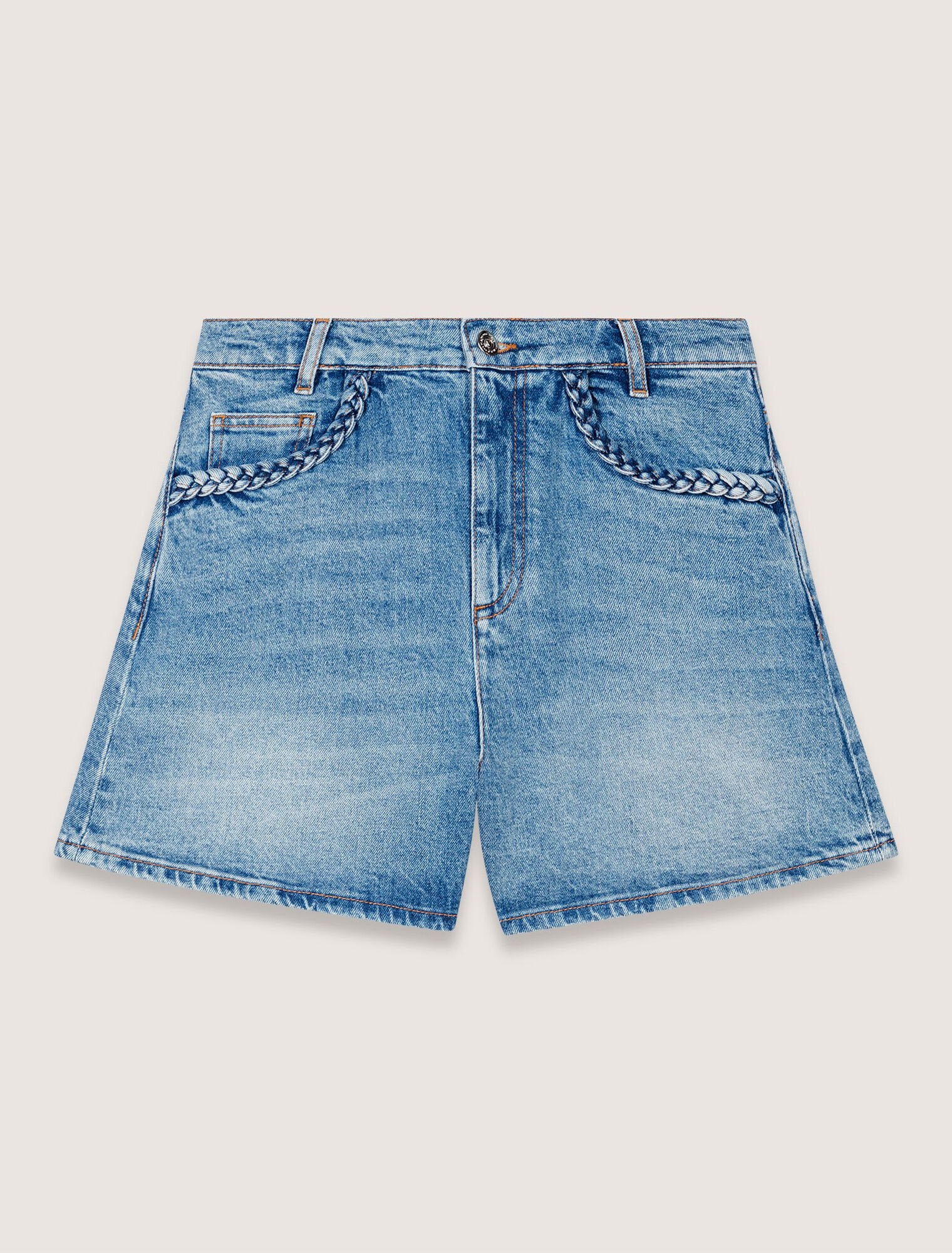 Blue-Denim shorts with braided trim