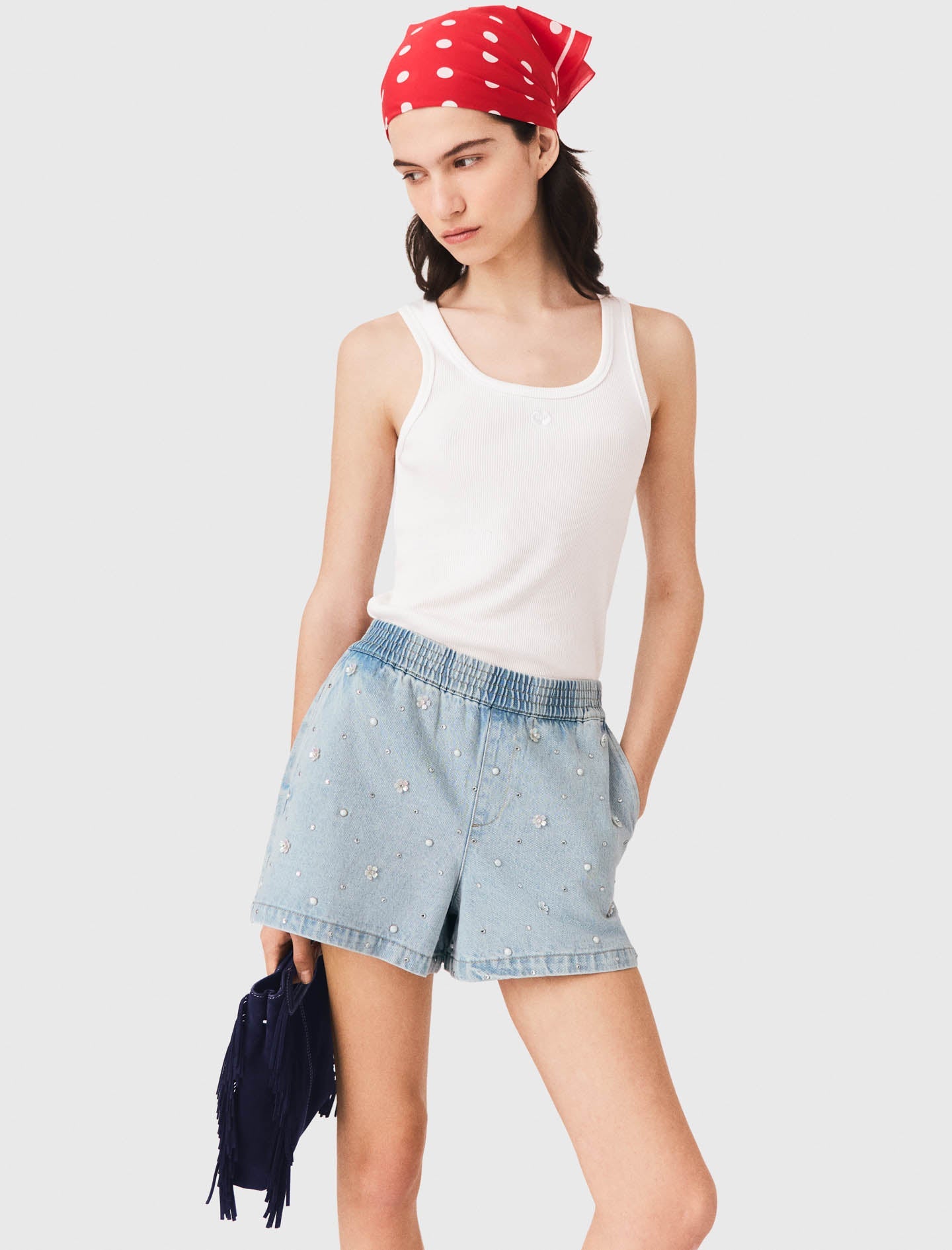 Floral denim shorts Blue
