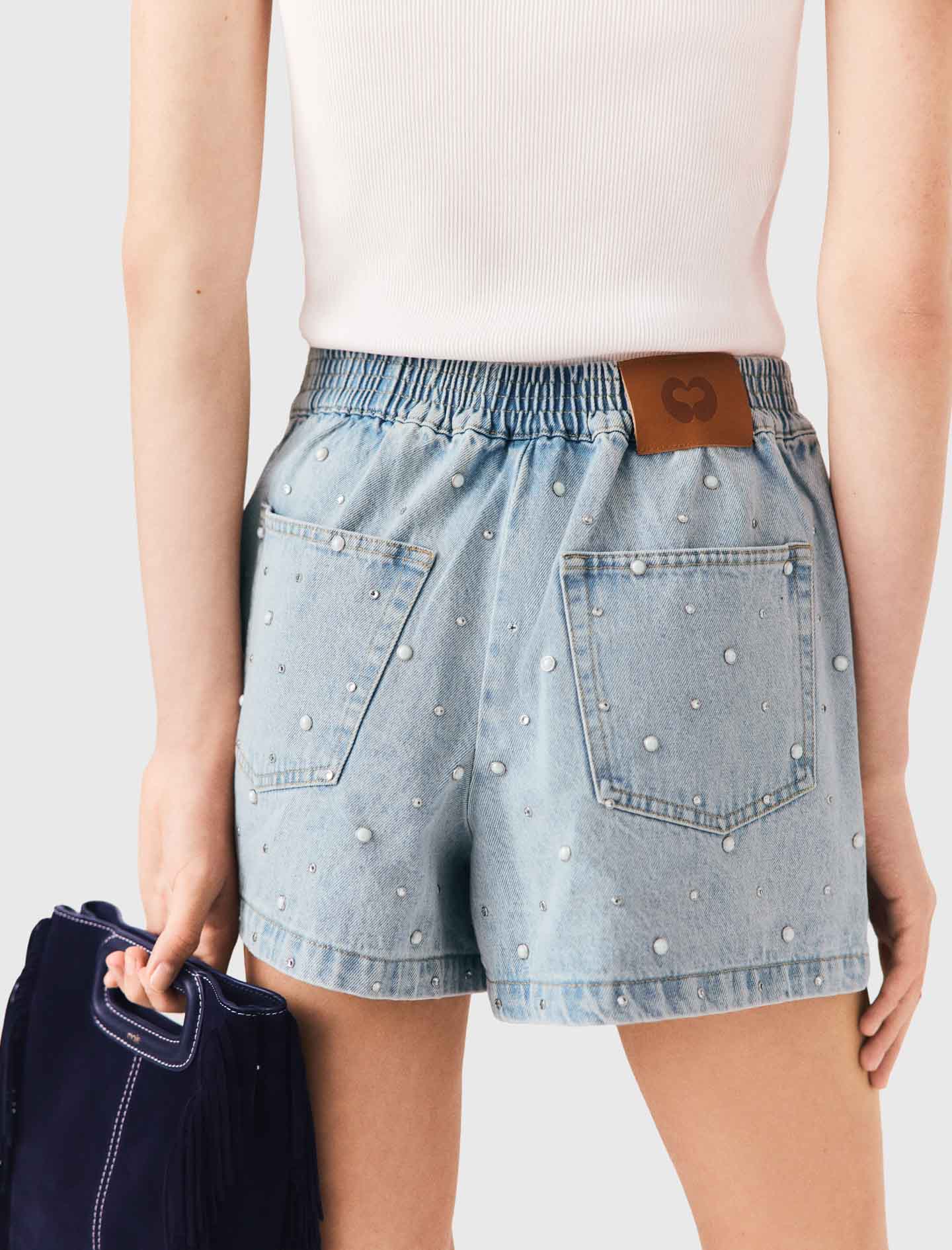 Floral denim shorts Blue