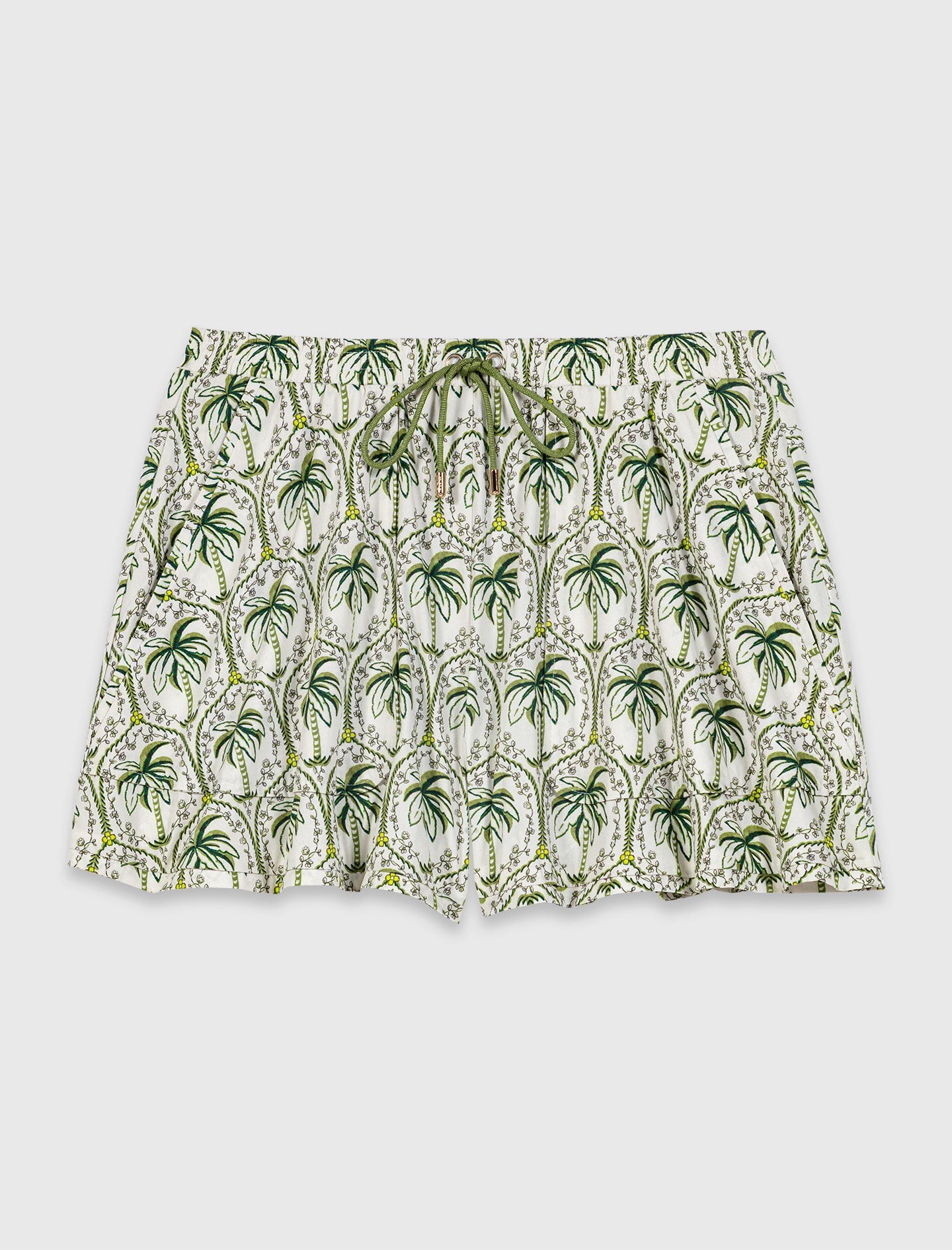 Patterned elastic waist shorts Green Palm Tree