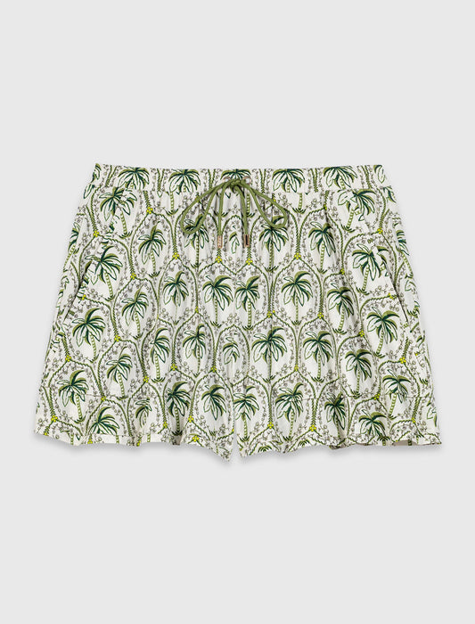 Patterned elastic waist shorts Green Palm Tree
