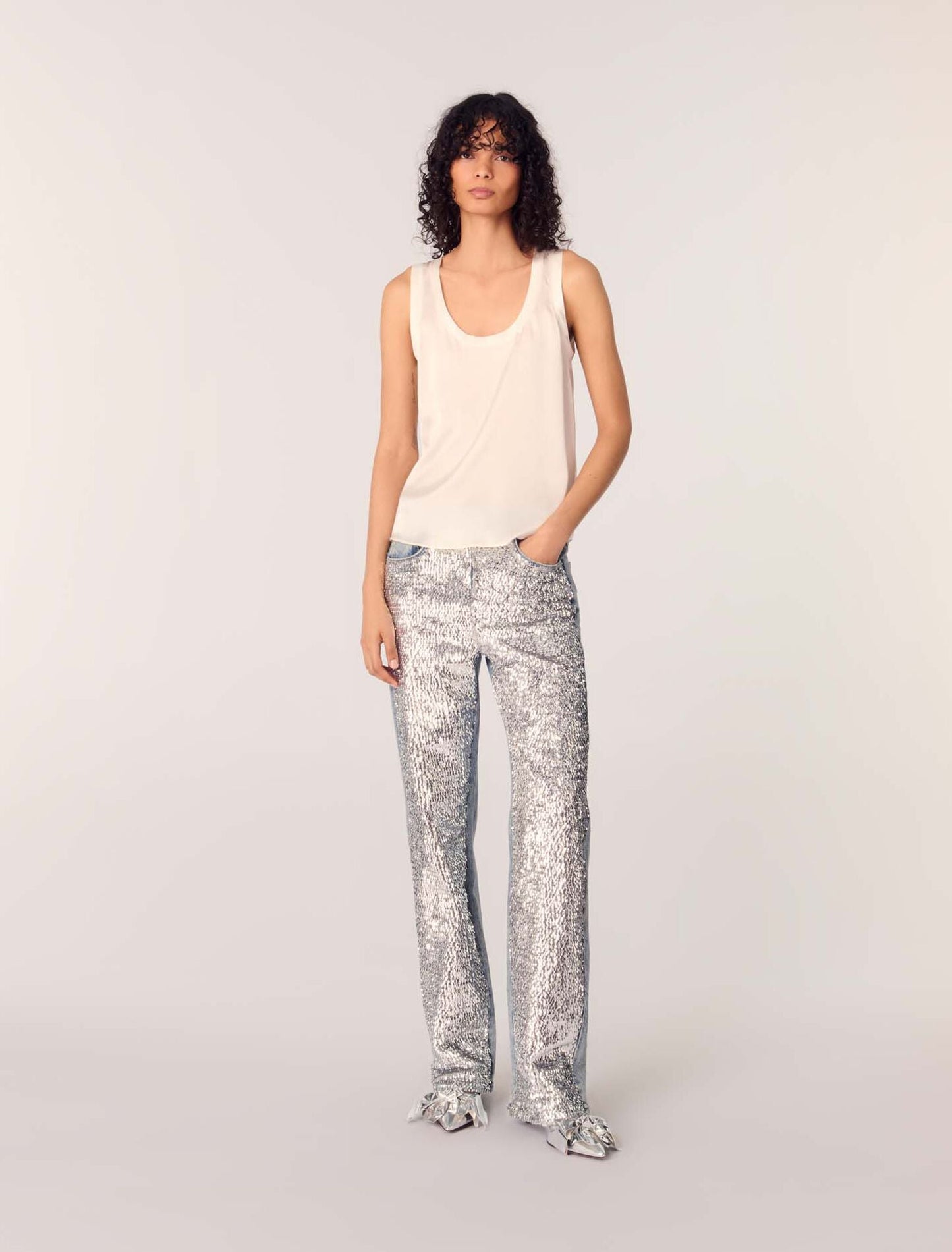 White-featured-Silk tank top