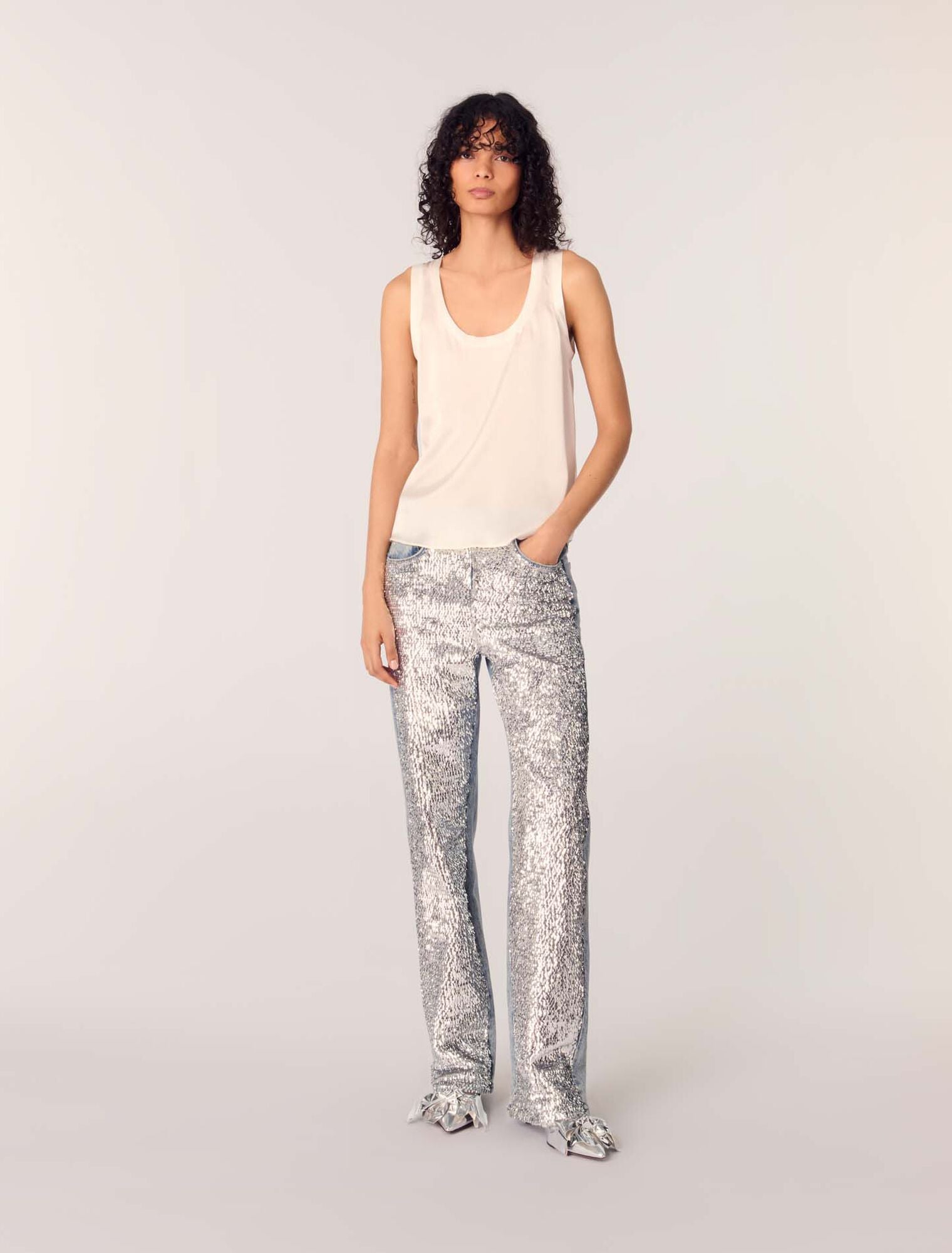 White-featured-Silk tank top