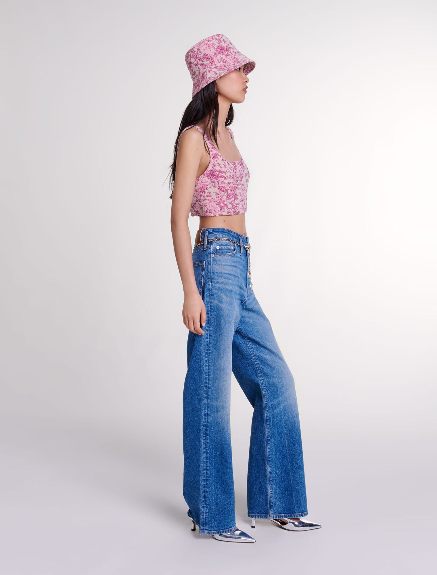 Pink toile de jouy  -Toile de Jouy crop top