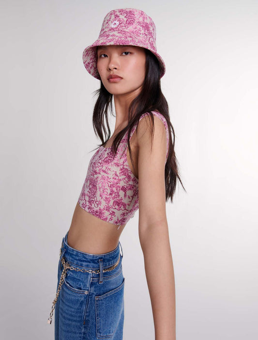 Pink toile de jouy  -Toile de Jouy crop top