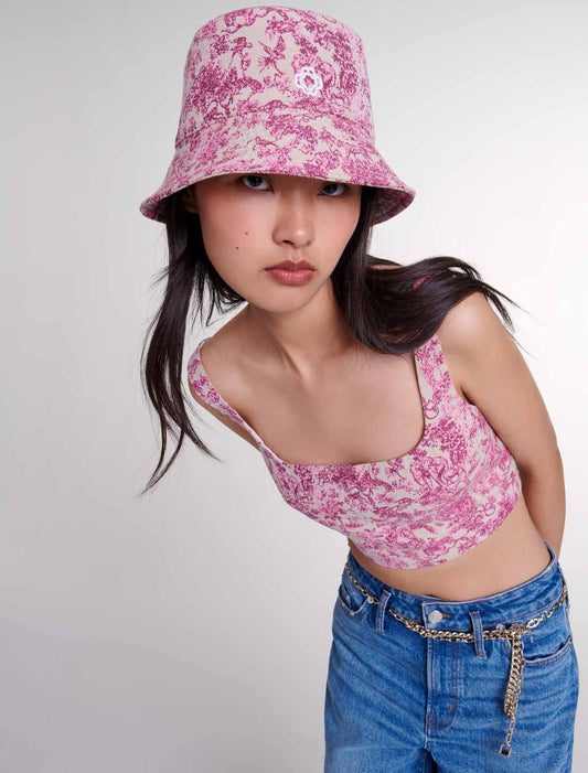 Pink toile de jouy  -Toile de Jouy crop top