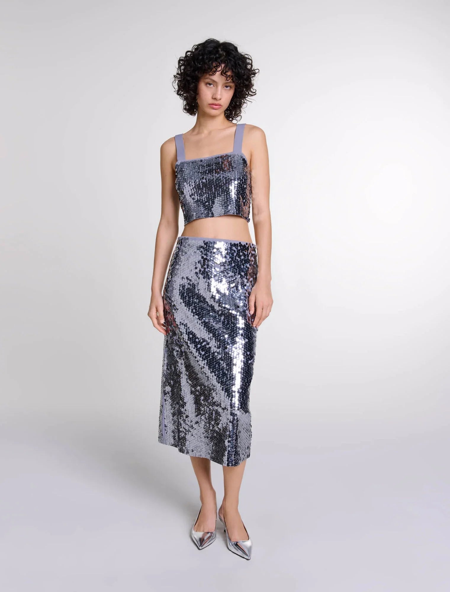 Grey featured Sequinned knit top