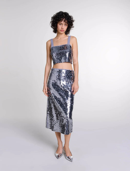 Grey featured Sequinned knit top