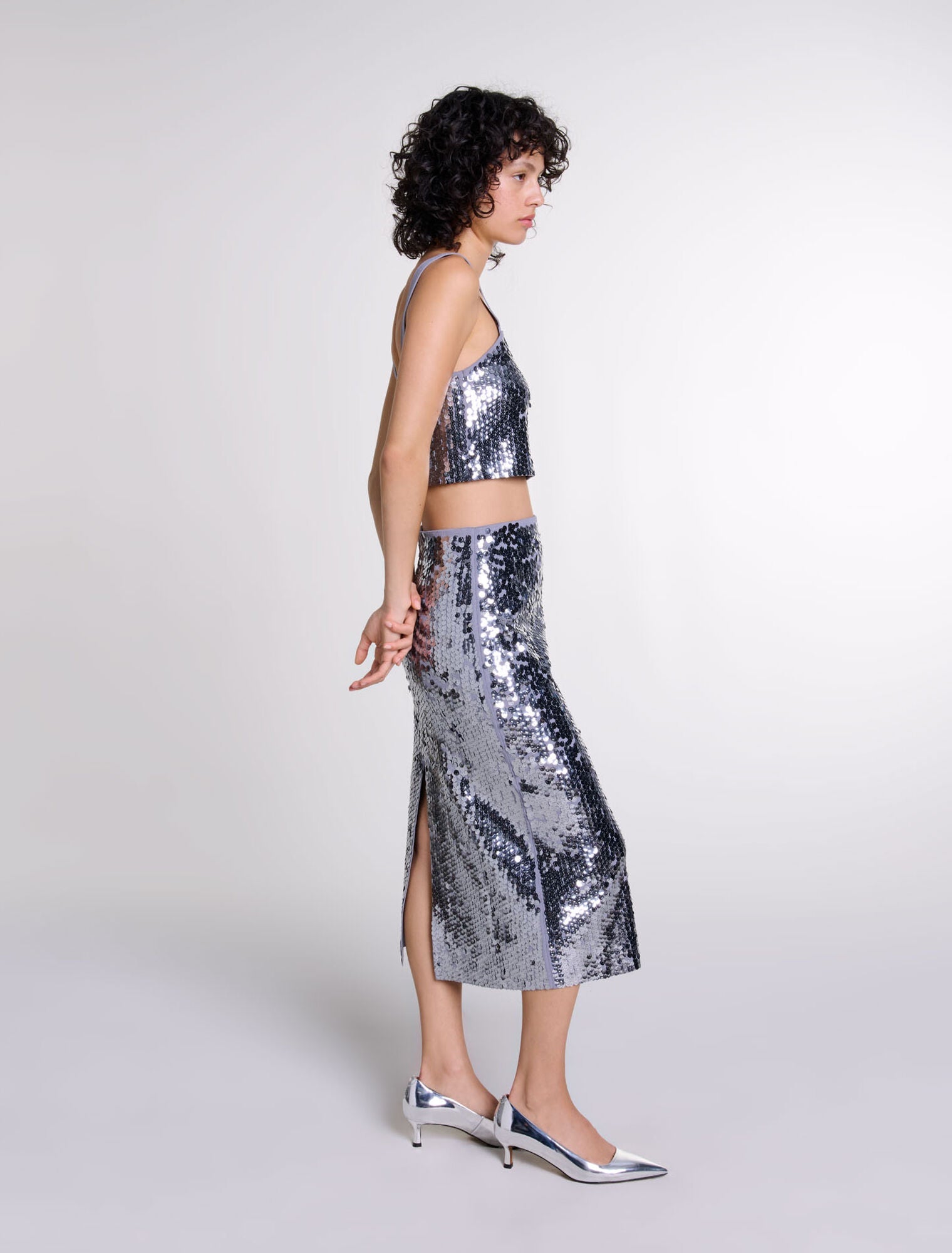 Grey   Sequinned knit top