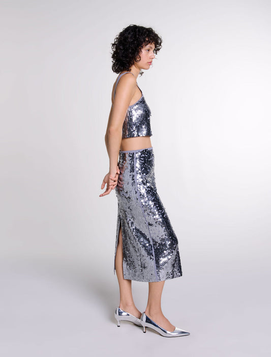 Grey   Sequinned knit top