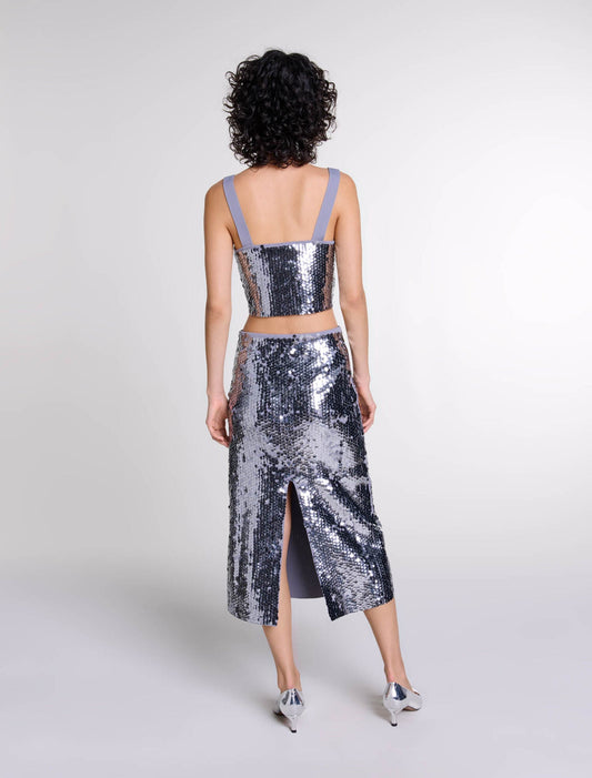 Grey   Sequinned knit top