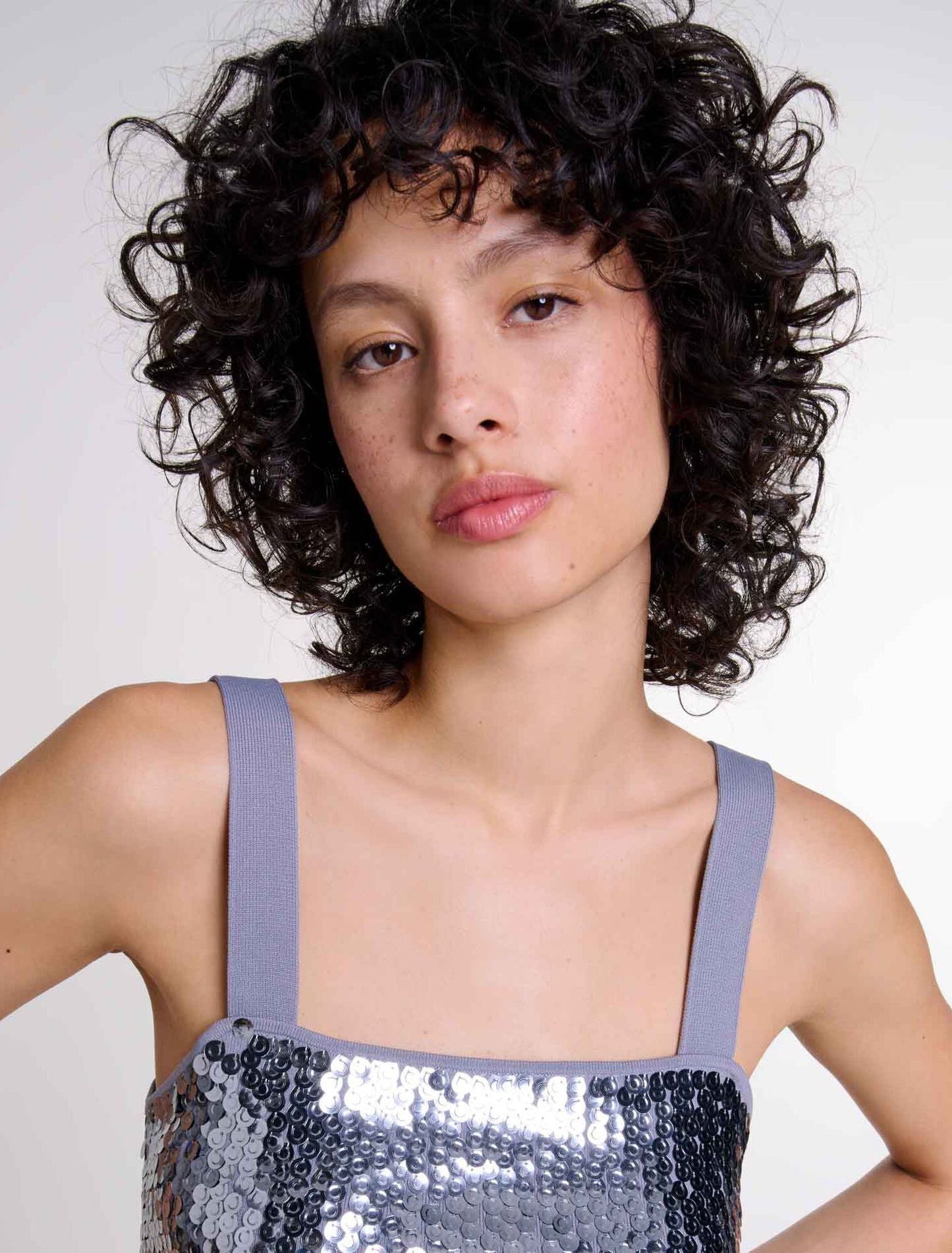 Grey   Sequinned knit top