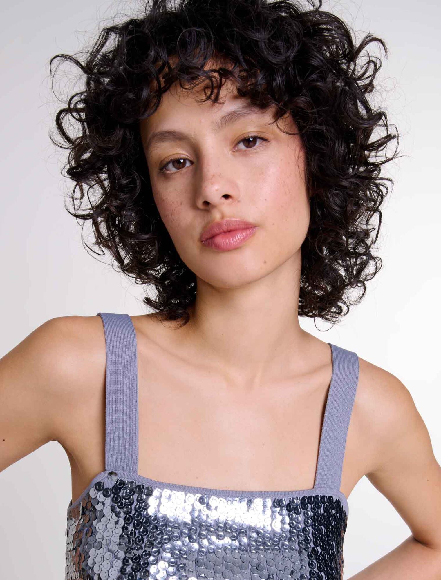 Grey   Sequinned knit top