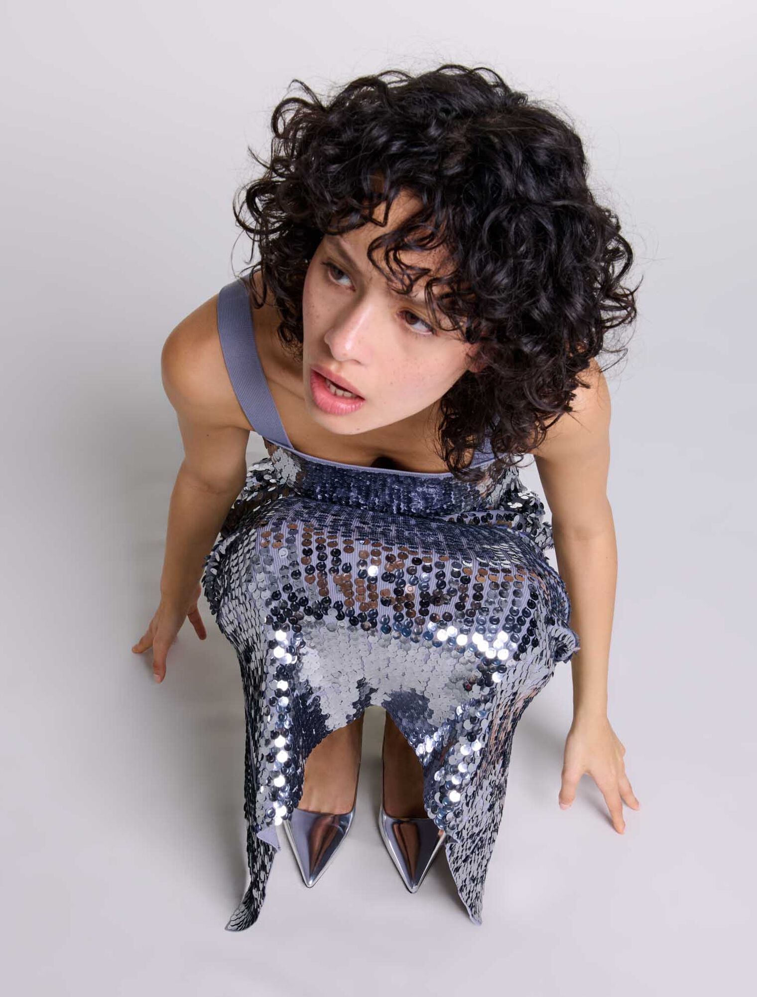 Grey   Sequinned knit top