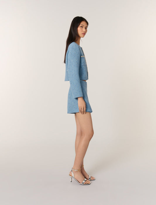 Blue Short sequin tweed jacket