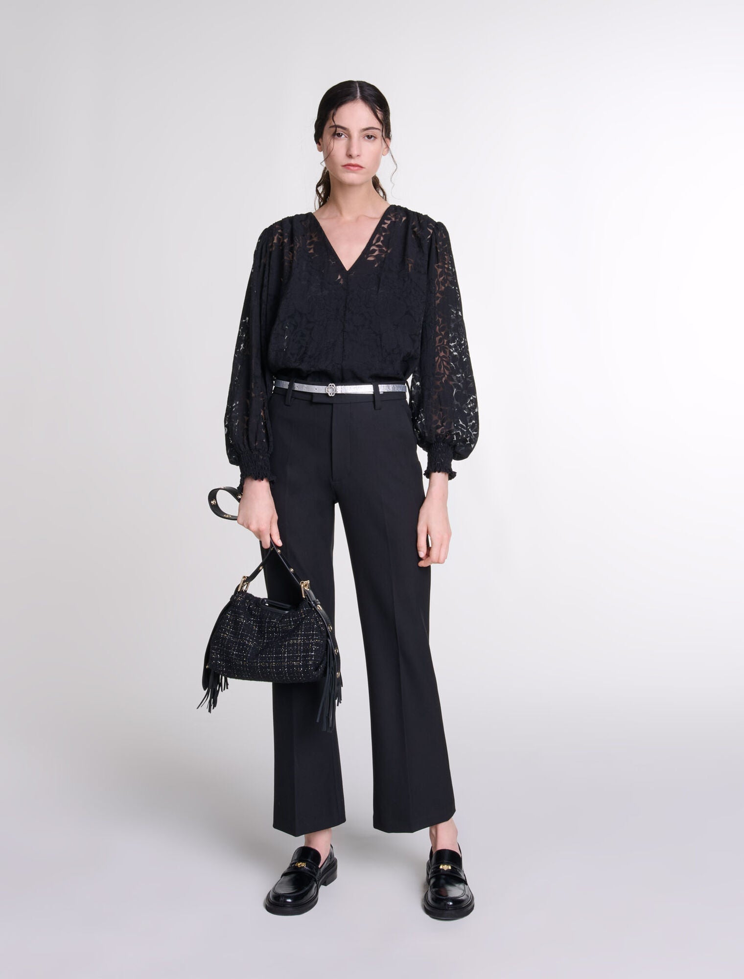 Black featured-Patterned Top