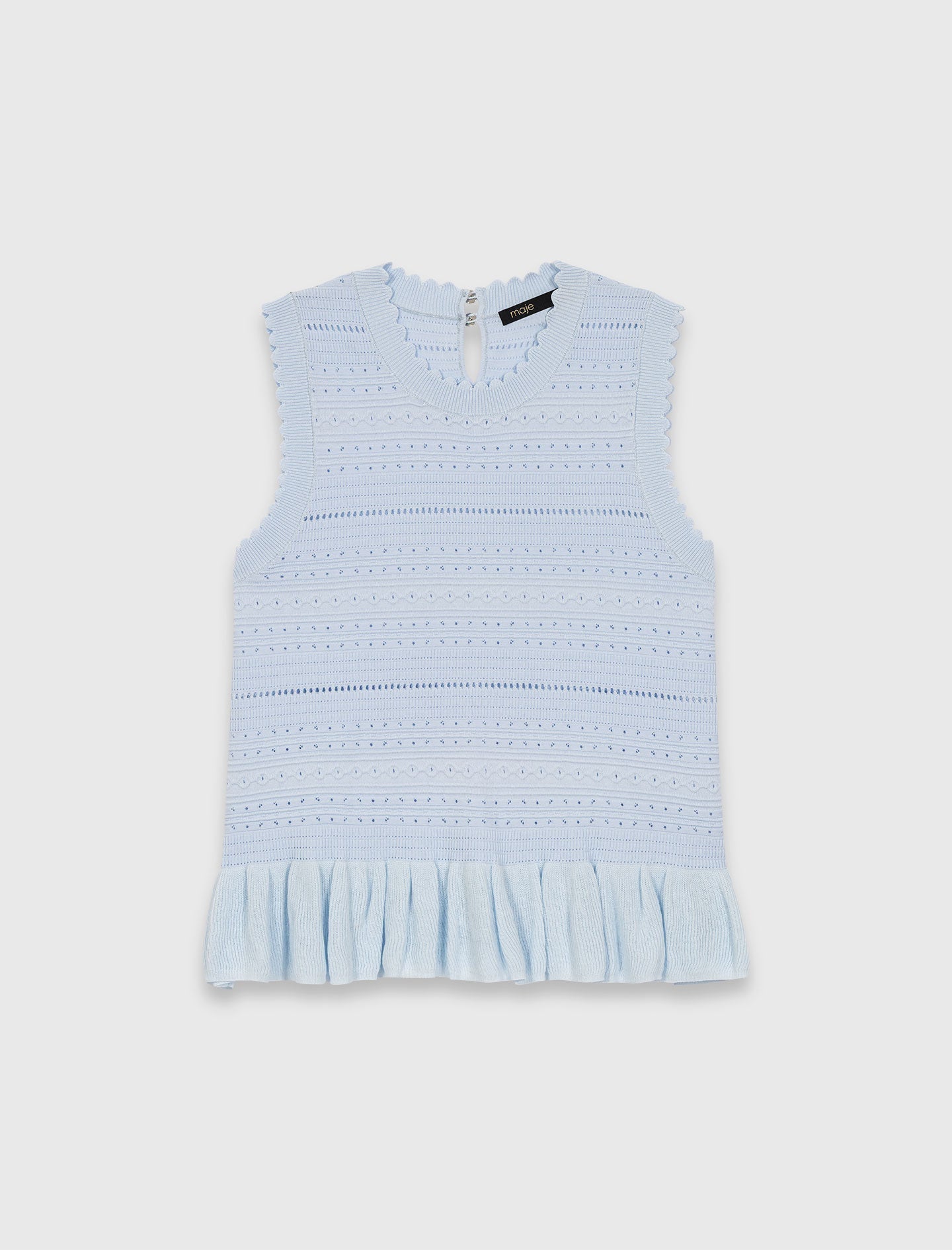 Ruffled Knit Top Blue Sky