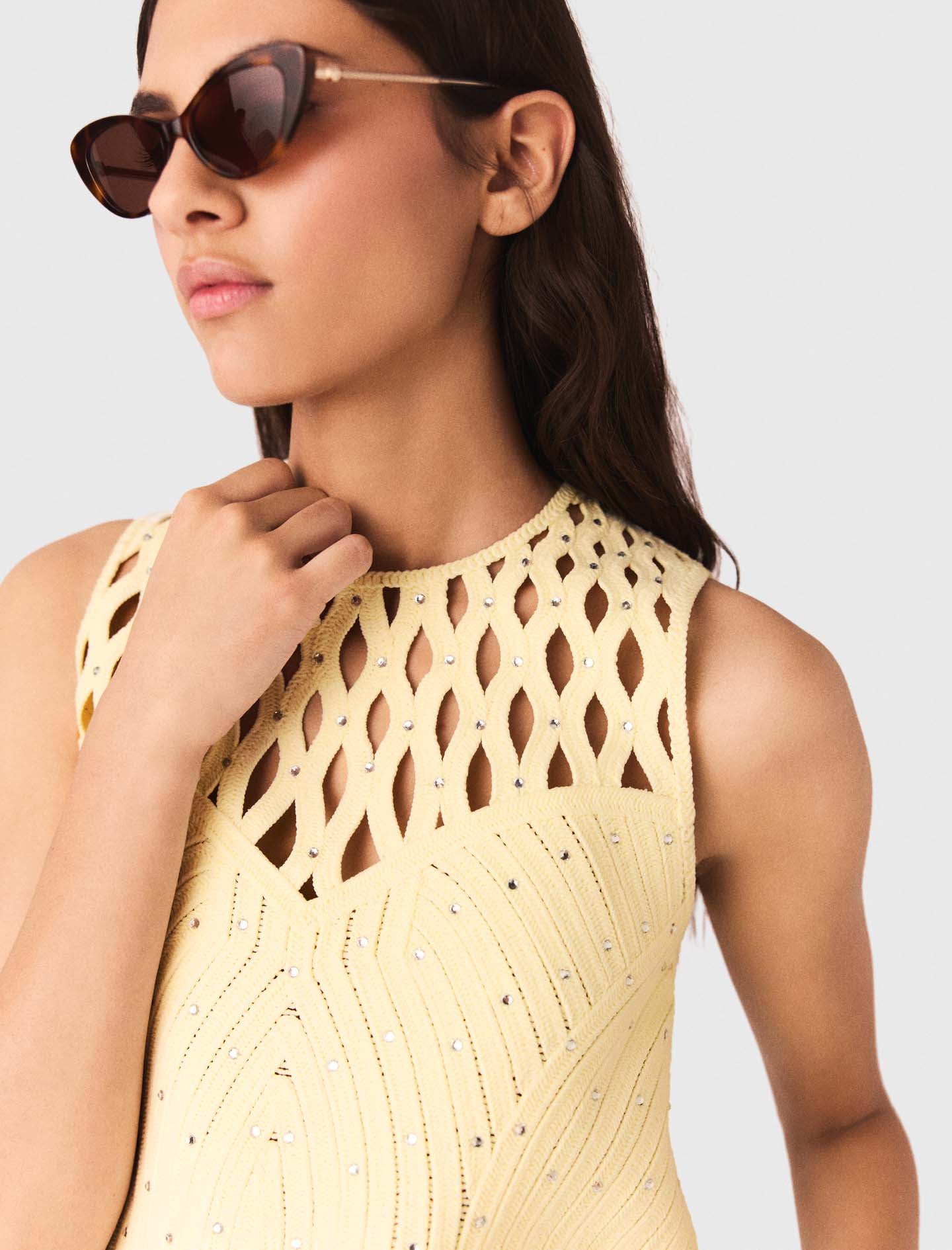 トップス Babylclub rhinestone sleeveless top Crochet rhinestone top