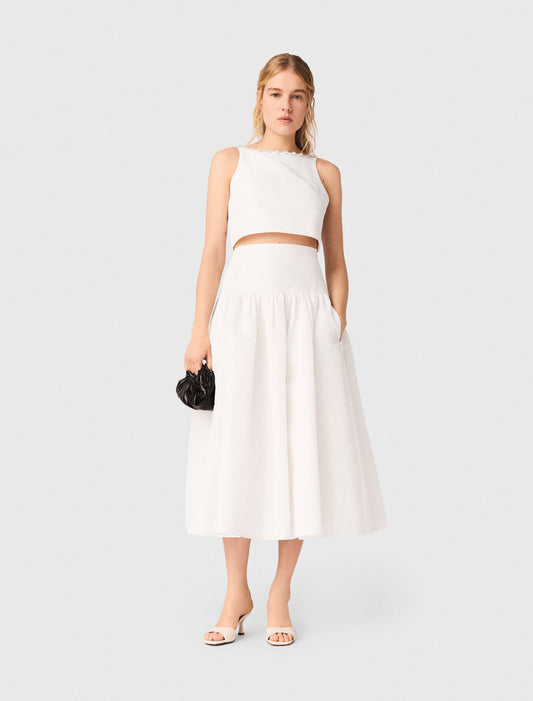 Jewelled Collar Taffeta Crop Top White