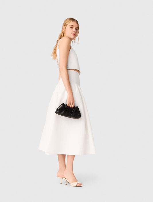 Jewelled Collar Taffeta Crop Top White