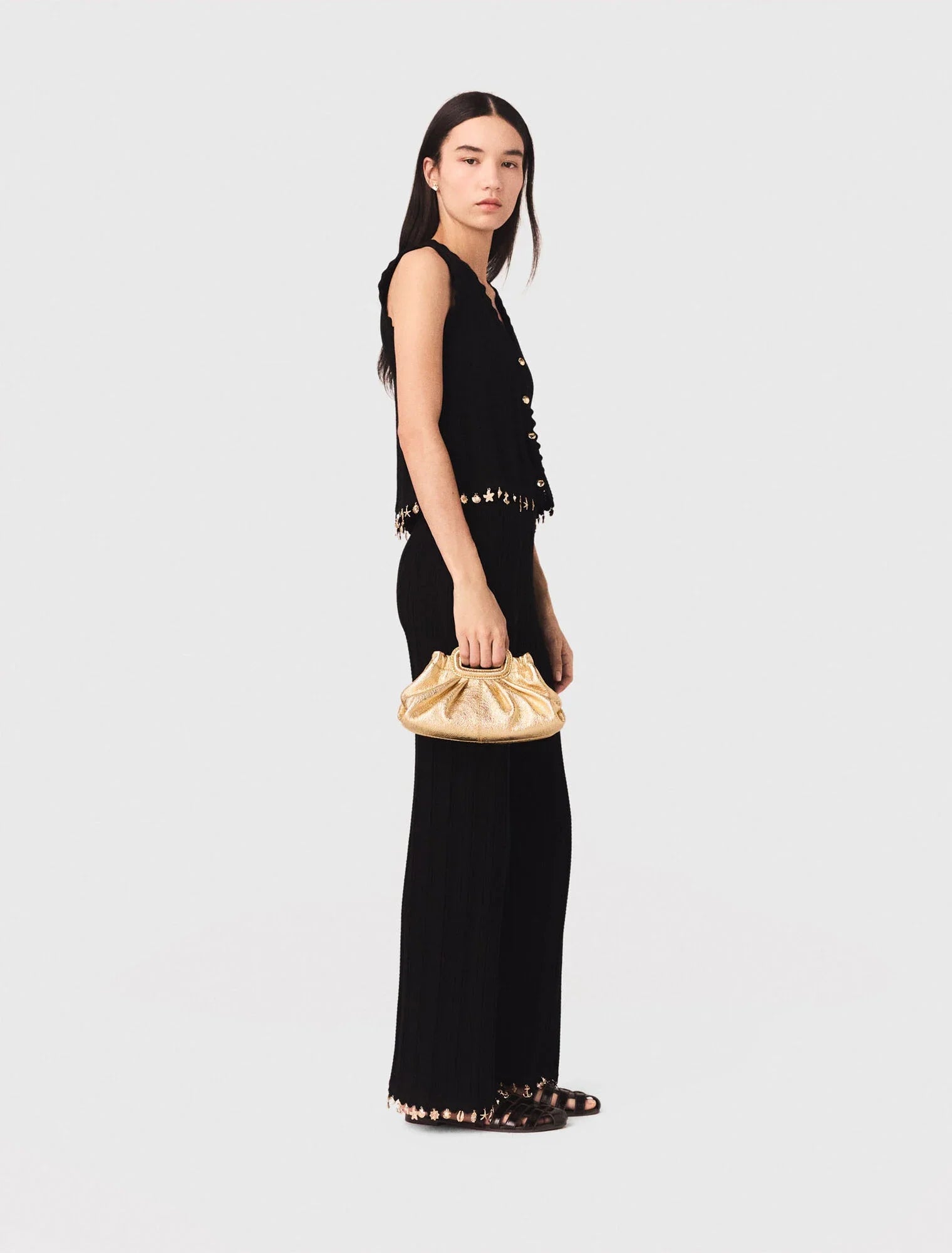 Gold-Embellished Knit Cardigan Black