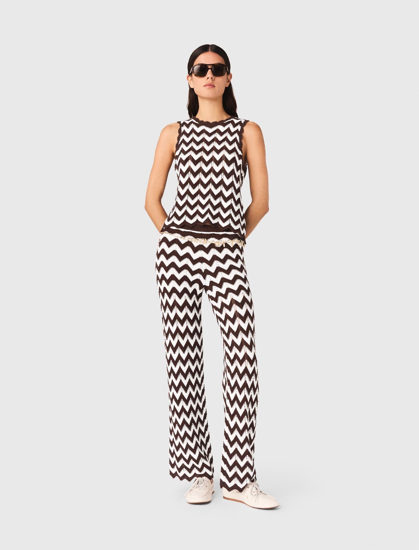 Zigzag Crochet Top Brown/White