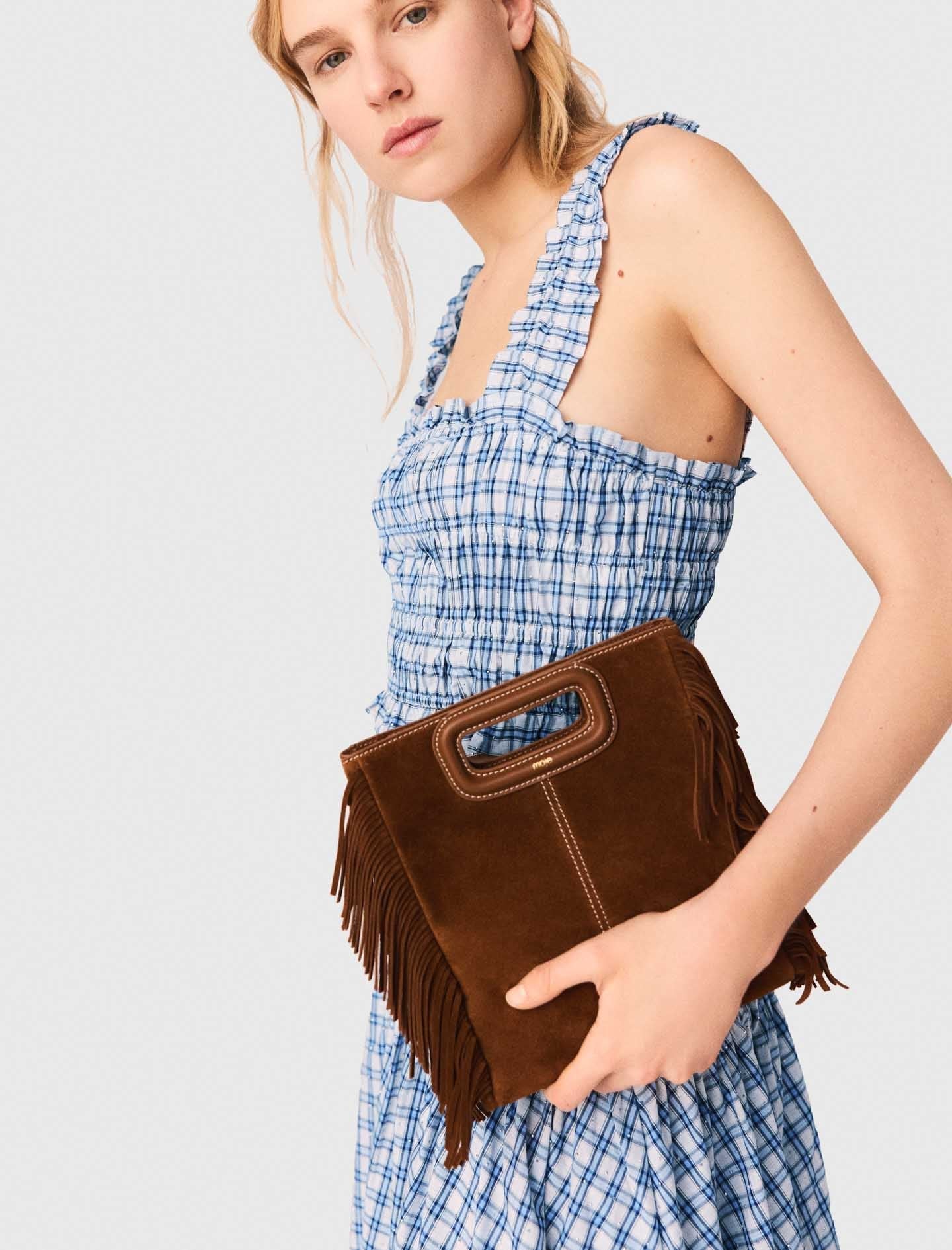 Smocked Rhinestone Cotton Top Blue Check Print BLUE CHECK PRINT