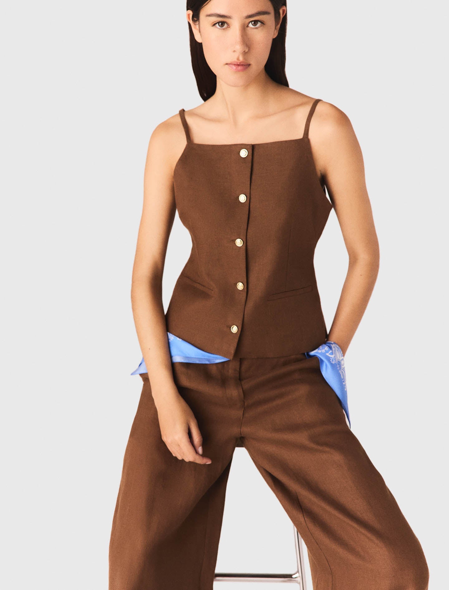 Linen Blend Top Brown