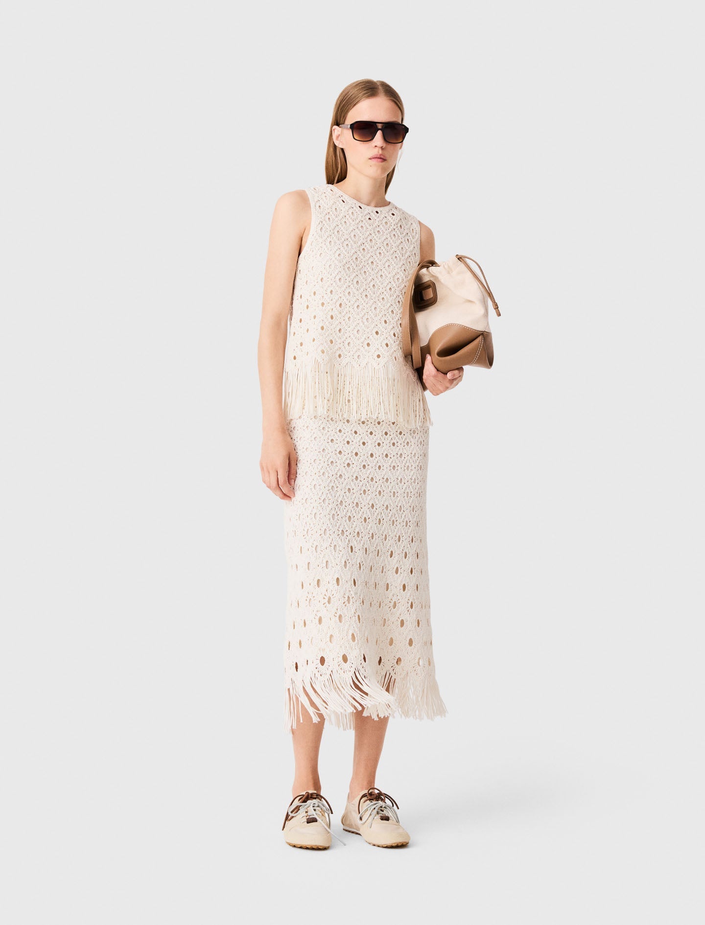 Fringed crochet top Ecru
