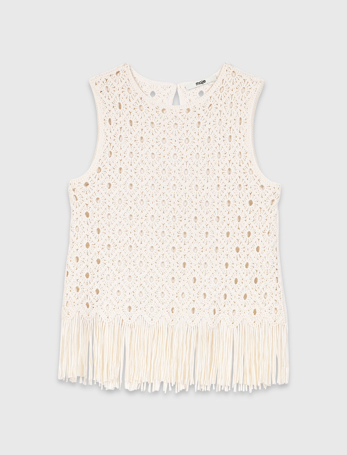 Fringed crochet top Ecru