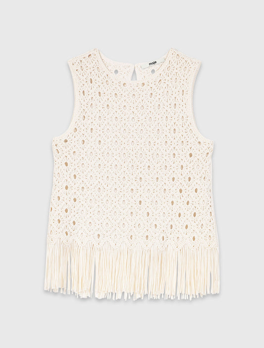 Fringed crochet top Ecru