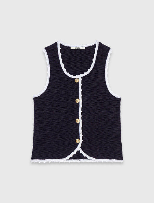 Knit top with crochet trim Navy
