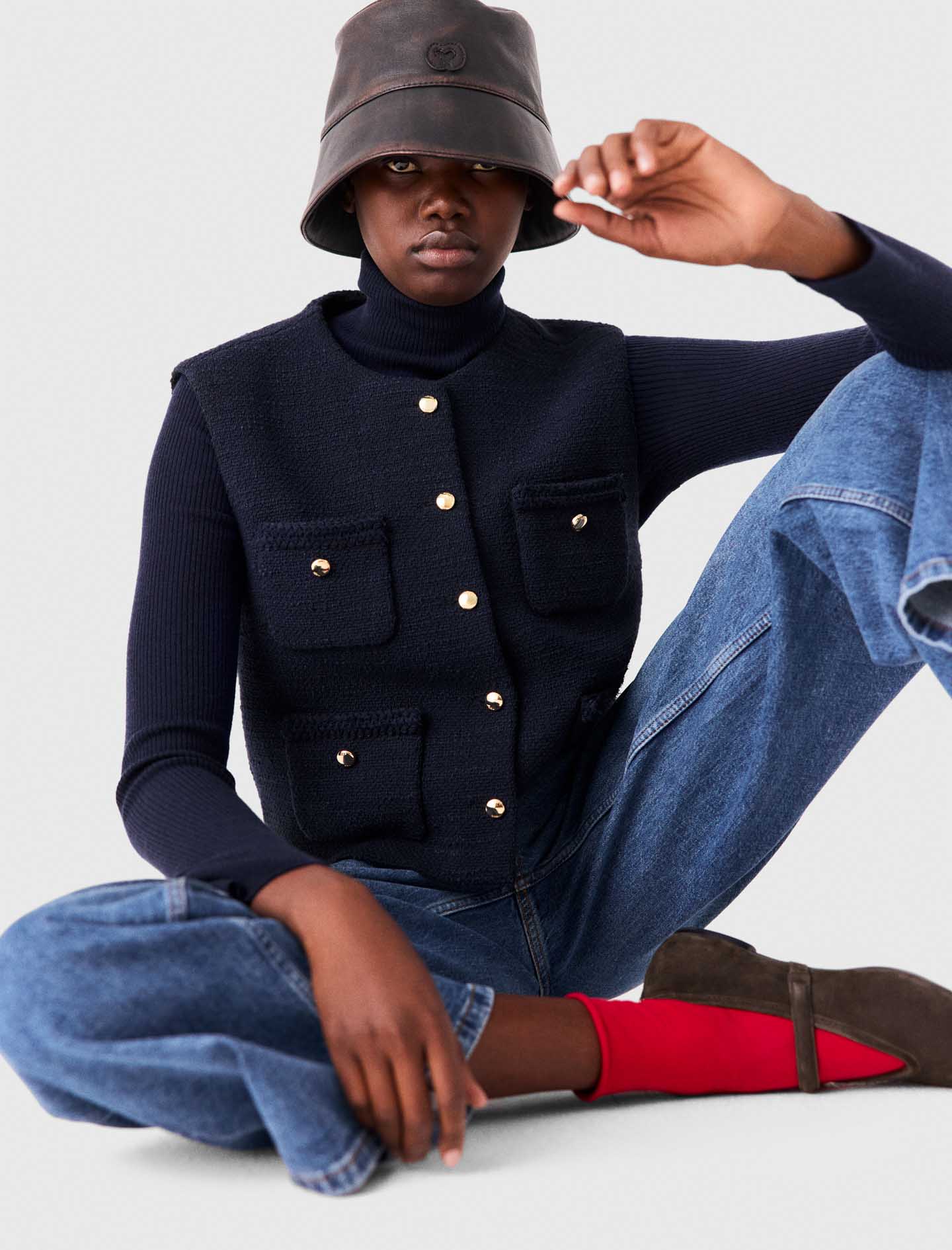 Sleeveless tweed jacket Navy