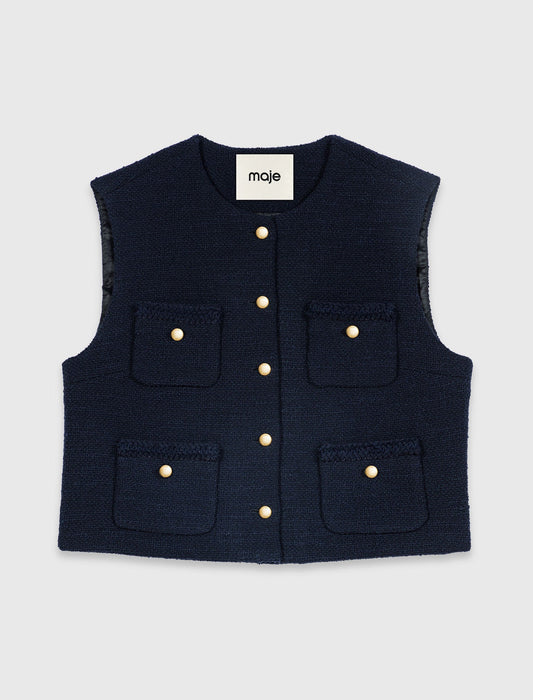 Sleeveless tweed jacket Navy