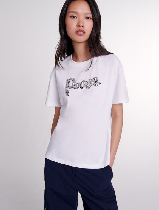 White  -"Paris" diamanté T-shirt