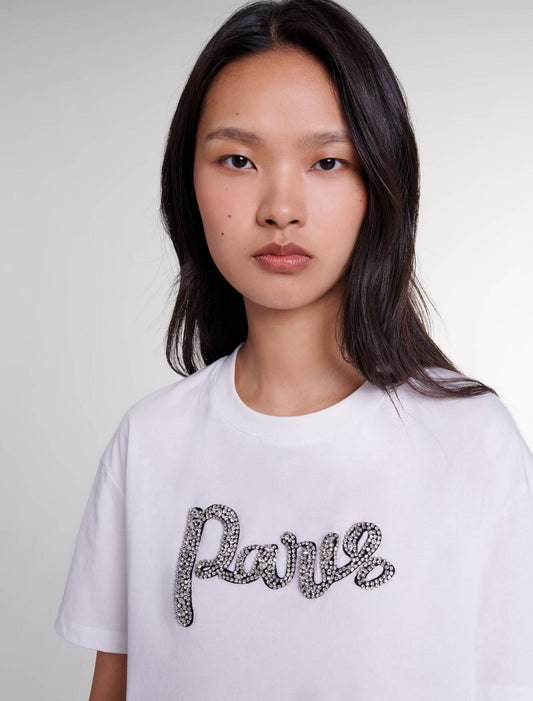 White  -"Paris" diamanté T-shirt