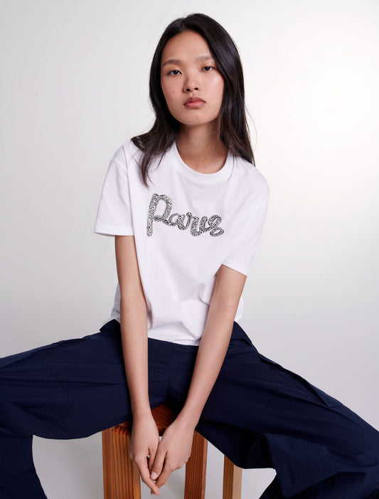 White  -"Paris" diamanté T-shirt