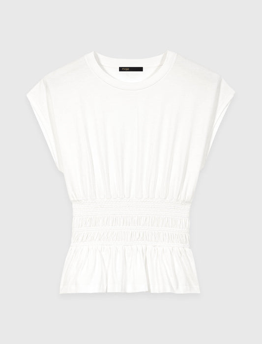 Fitted Pleated T-Shirt White