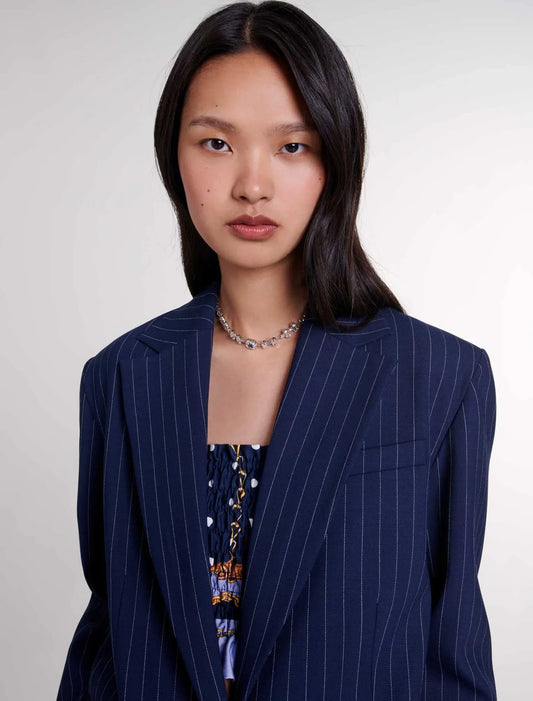 Navy Tennis Stripe  -Striped suit jacket