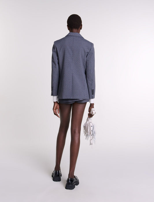 Grey Rhinestone  Tennis Stripe  -Rhinestone suit jacket