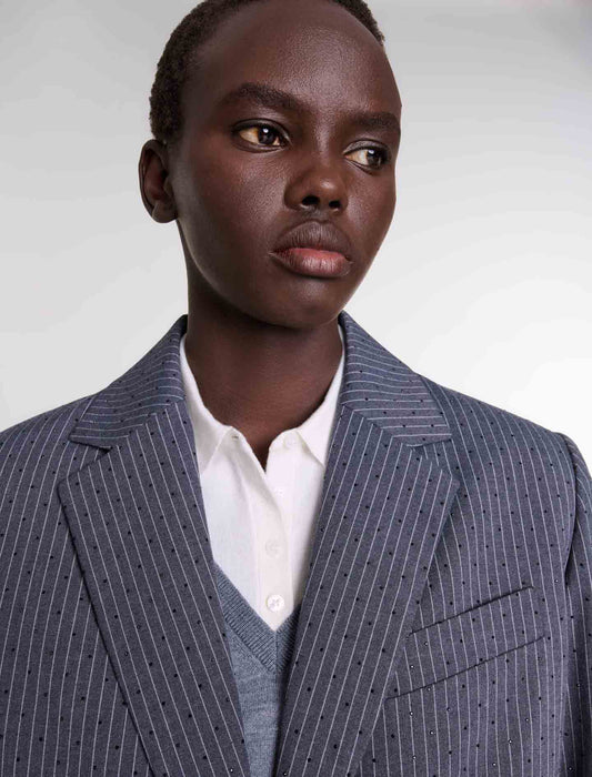 Grey Rhinestone  Tennis Stripe  -Rhinestone suit jacket