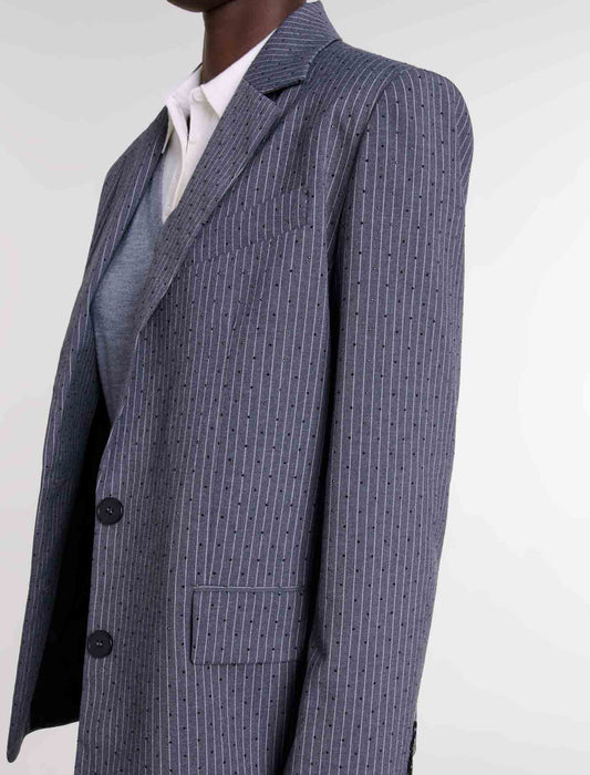 Grey Rhinestone  Tennis Stripe  -Rhinestone suit jacket