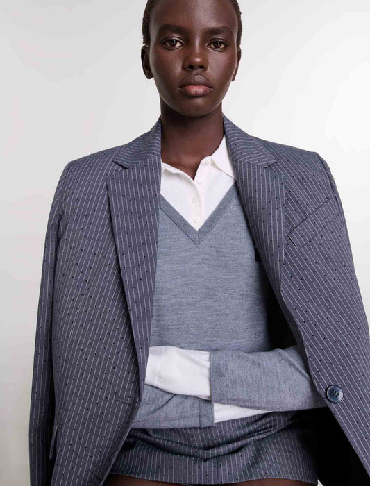 Grey Rhinestone  Tennis Stripe  -Rhinestone suit jacket