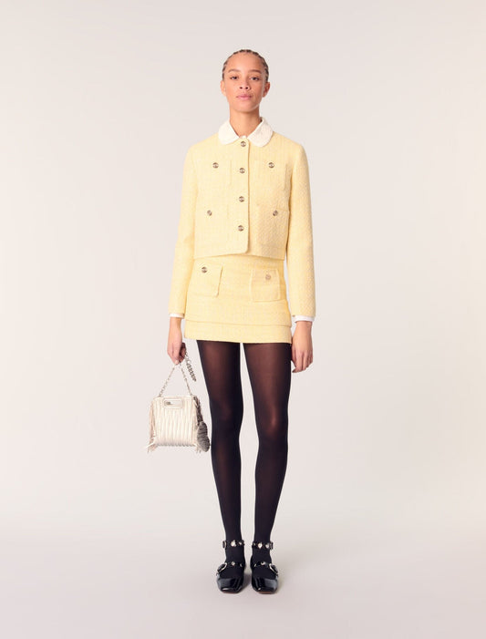 Yellow-featured-Short tweed and lurex jacket