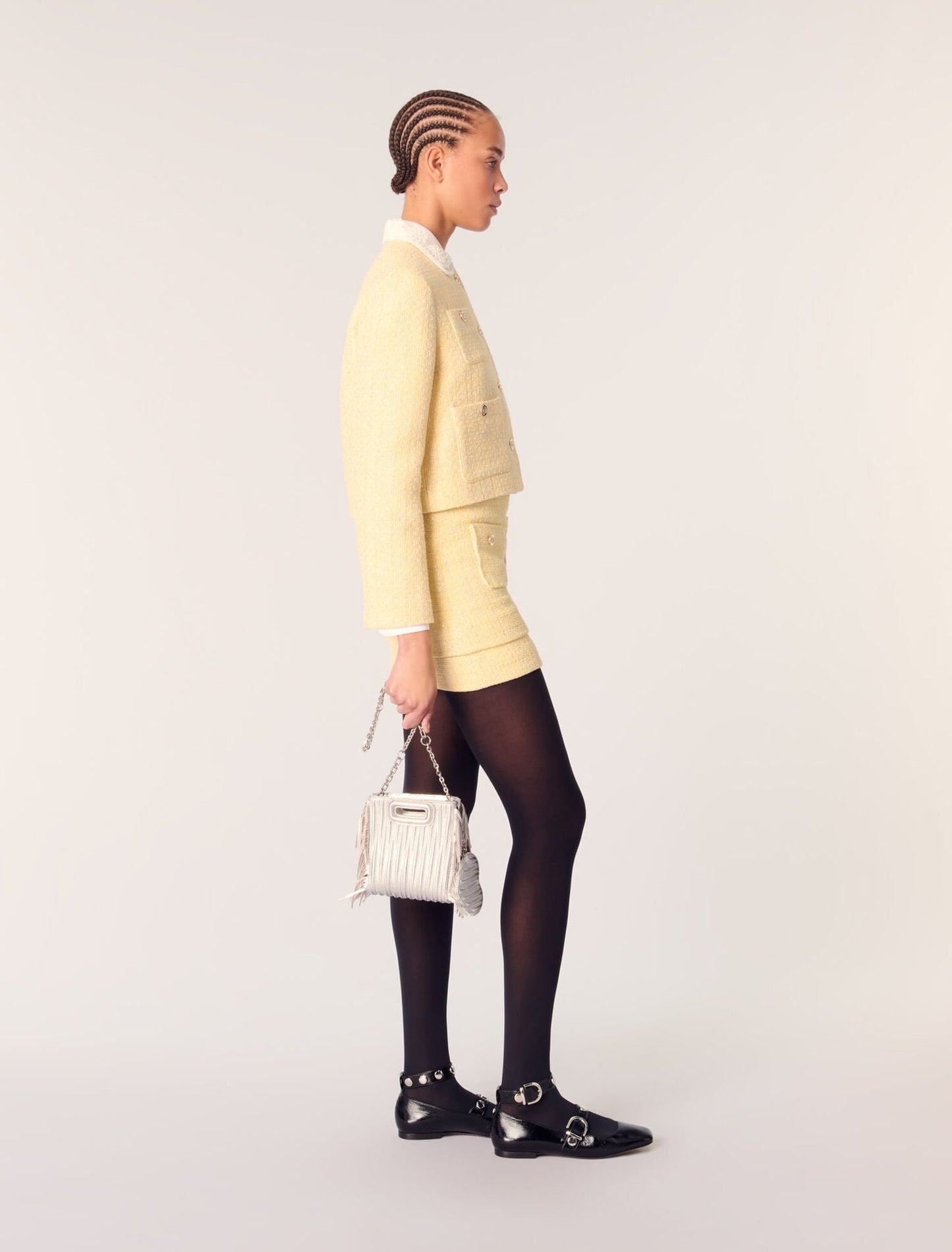 Yellow-Short tweed and lurex jacket