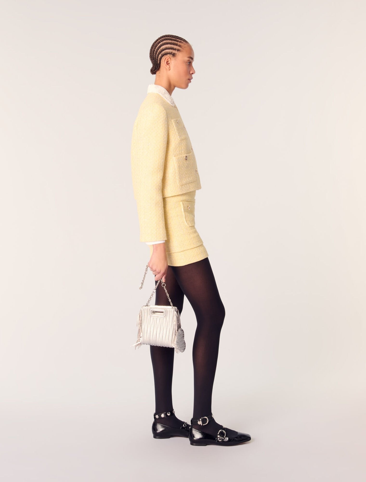 Yellow-Short tweed and lurex jacket