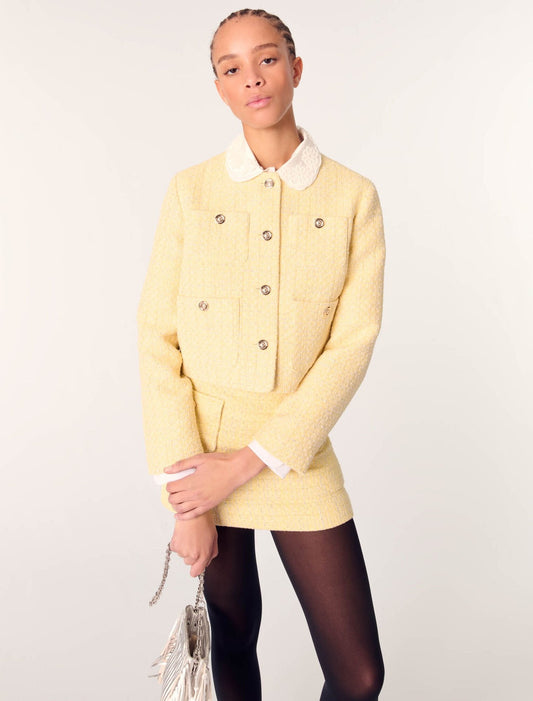Yellow-Short tweed and lurex jacket