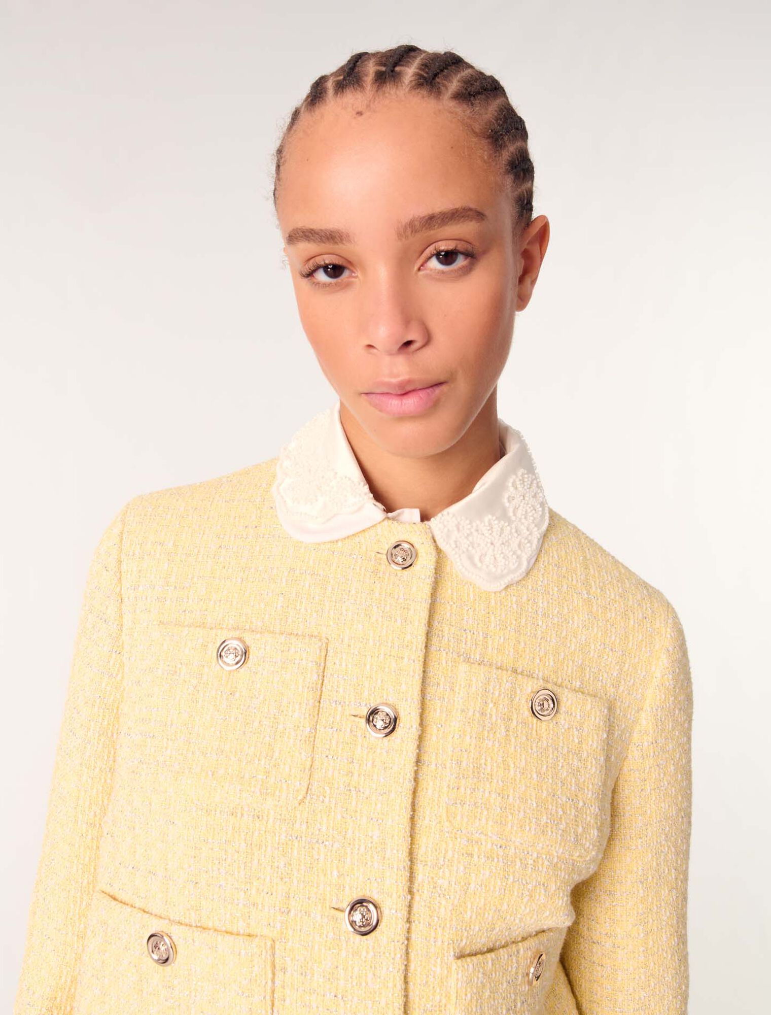 Yellow-Short tweed and lurex jacket